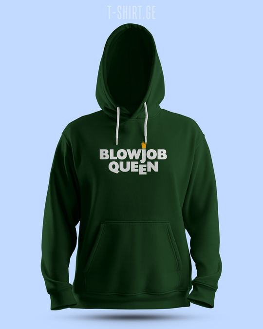 ჰუდი „Blowjob Queen“ — თეთრი ინგლისური წარწერა, მწვანე