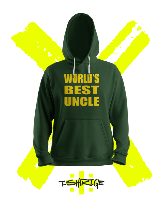 ჰუდი „World's Best Uncle“ — ყვითელი ინგლისური წარწერა, მწვანე