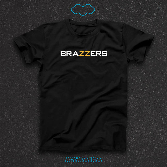 მაისური „BRAZZERS“ — ცნობილი ლოგოს პაროდია თეთრ-ყვითელი წარწერით