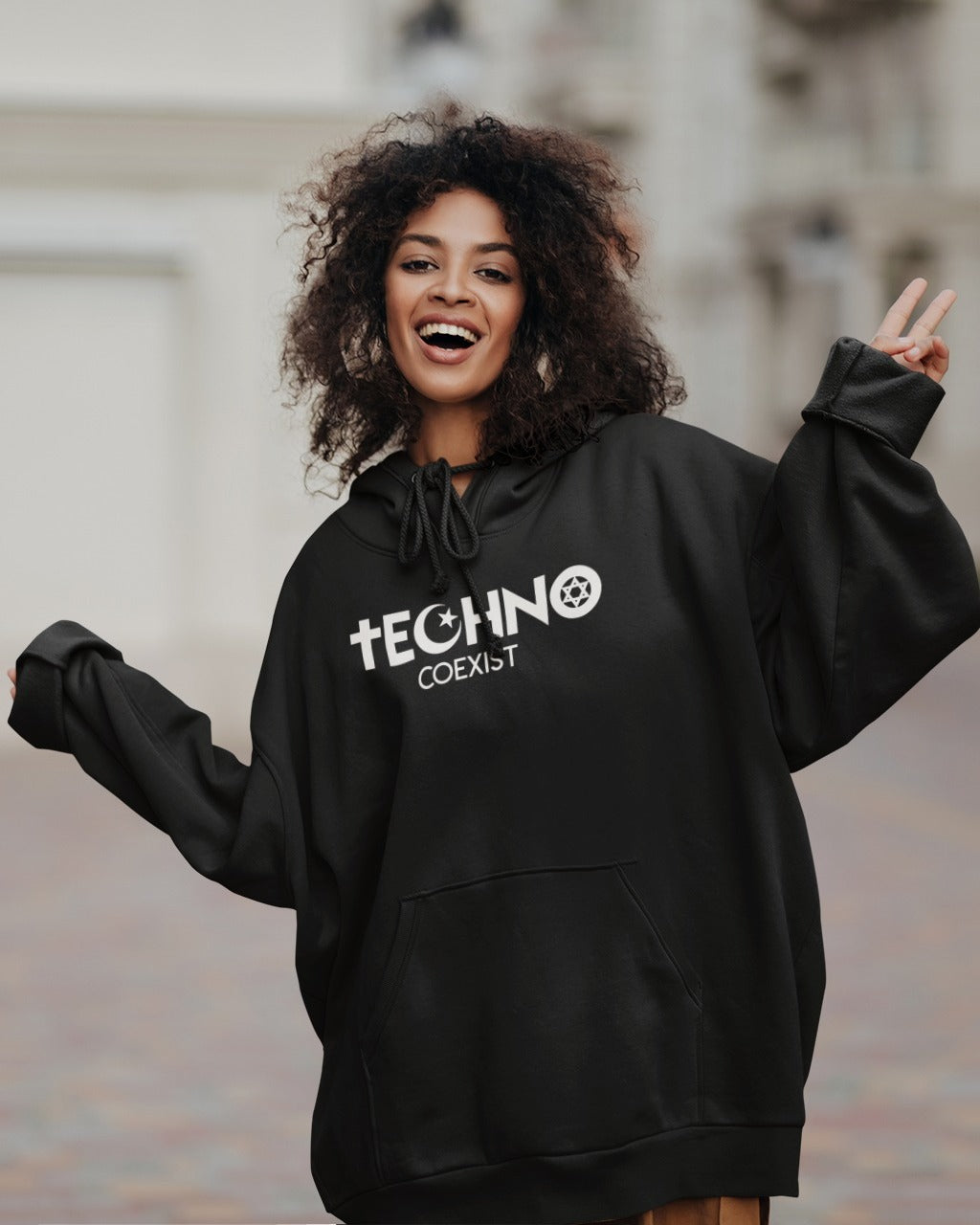 ჰუდი „Techno Coexist“ — Coexist-ის სტილის TECHNO სიმბოლოებით