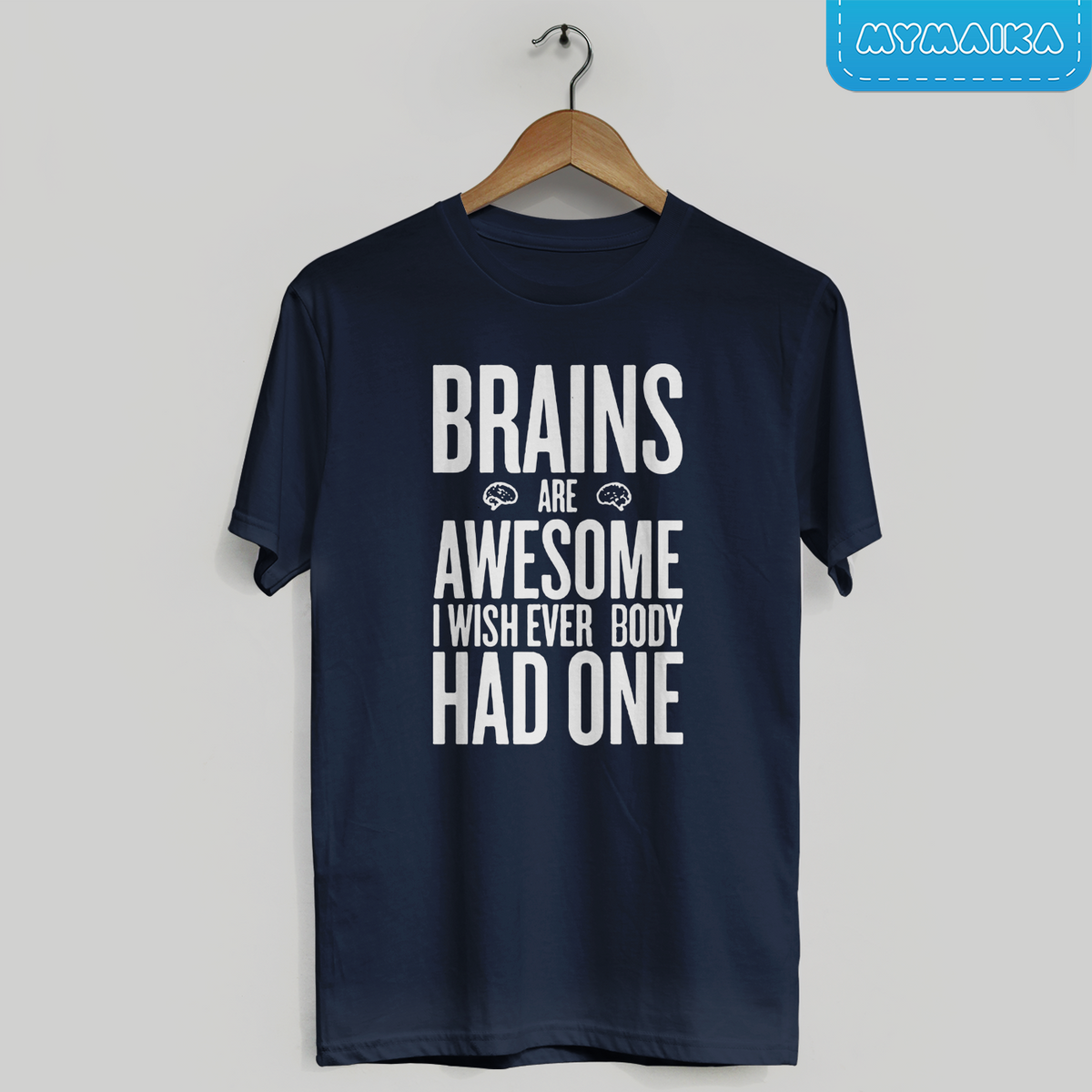 მაისური „Brains are awesome“ — თეთრი ინგლისური წარწერა ტვინზე