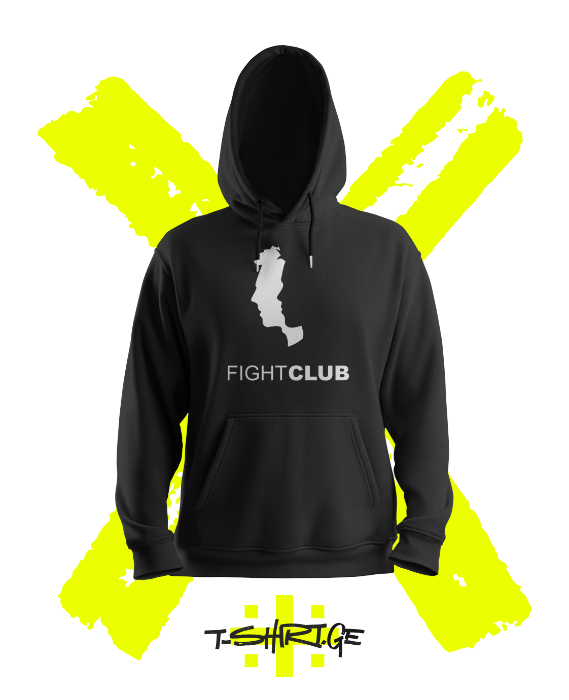 ჰუდი „Fight club“ — საპნის ნაჭრის სილუეტი და FIGHT CLUB, შავი