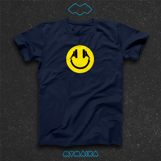 მაისური „Headphones Smile“ — ყურსასმენიანი ყვითელი სმაილი
