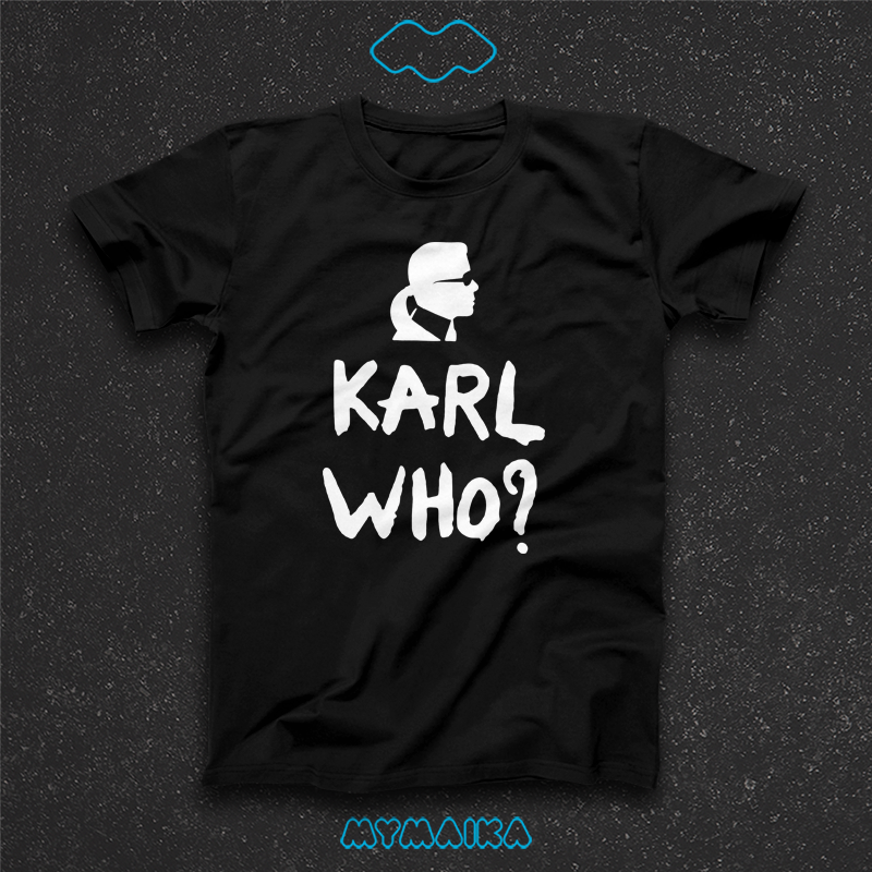 მაისური „Karl Who?“ — ლაგერფელდის სილუეტი და ხელნაწერი კითხვა