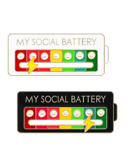 ბეჯი „MY SOCIAL BATTERY“ — მეტალის ბეჯი სოციალური ბატარეის ემოჯი-სკალით