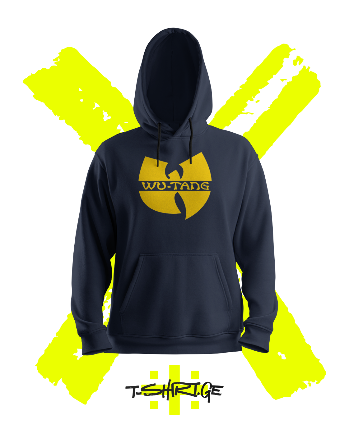 ჰუდი „Wu-Tang“ — Wu-Tang-ის ყვითელი ლოგო, მუქი ლურჯი