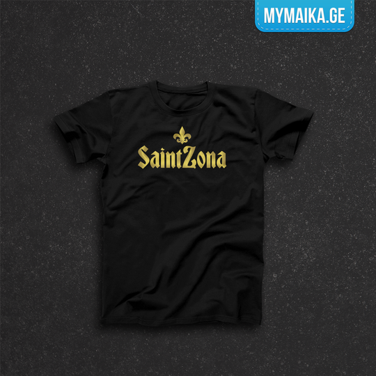 მაისური „SaintZona“ — ოქროსფერი წარწერა შროშანით
